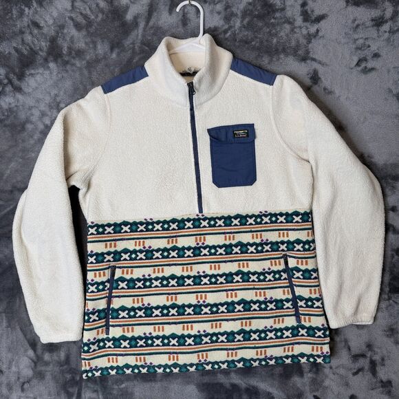 L.L. Bean Womens Medium Sherpa Half Zip Sweater Sailcloth Multi Color Pullover - Picture 1 of 7